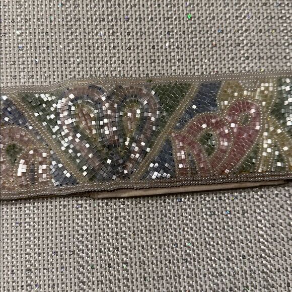 Vintage S Ivory Pink Green Yellow Blue Beaded Pastel Colored Wide Velcro Belt main image 9